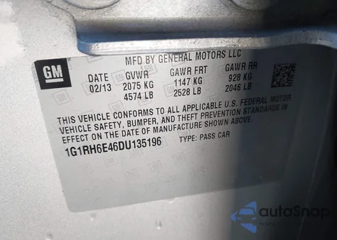 2013 Chevrolet Volt z USA, uszkodzony, nr VIN 1G1RH6E46DU135196